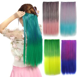 Zolin Straight Synthetic Hair One Piece With 5Clips Clip In Hair Extension Colorful Ombre Color Halloween Cosplay Hairpieces