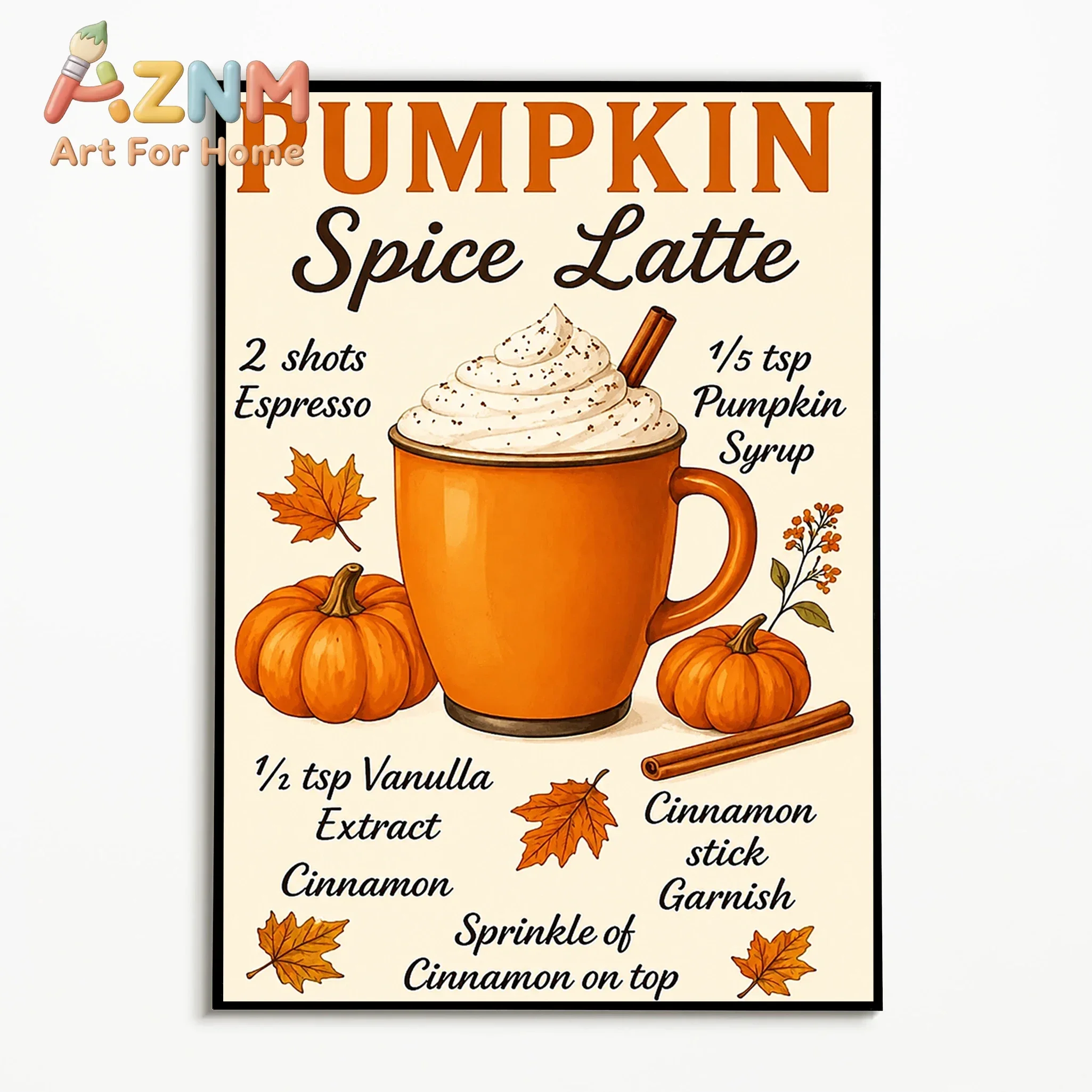 1PC Autumn Coffee Recipes Poster Thanksgiving Pumpkin Spice Wall Art  Vintage Halloween Canvas Printing Fall Gift Kitchen Decor