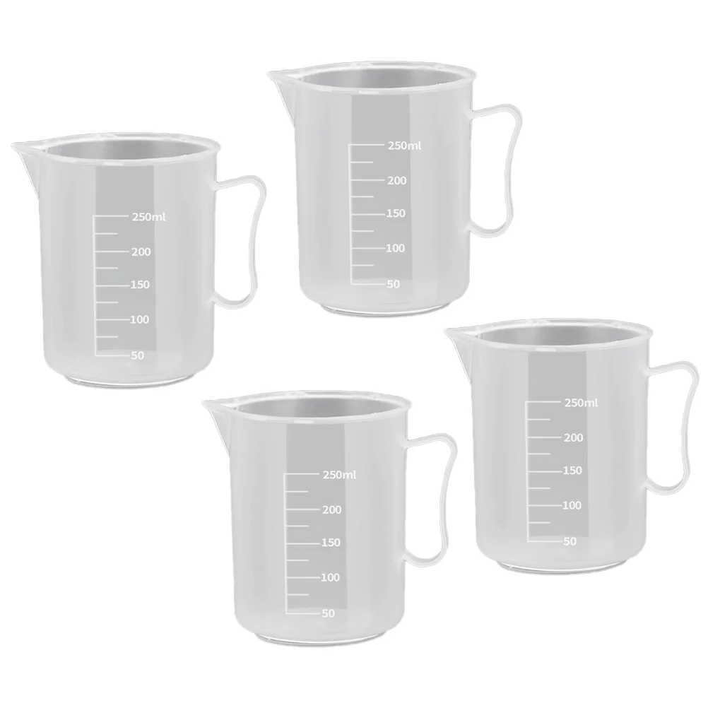 

4 Pcs Plastic PP Beaker Graduated Measuring Cup 250ml Scale for Liquids Baking Kitchen Home Plastic Measuring Cup Restaurant
