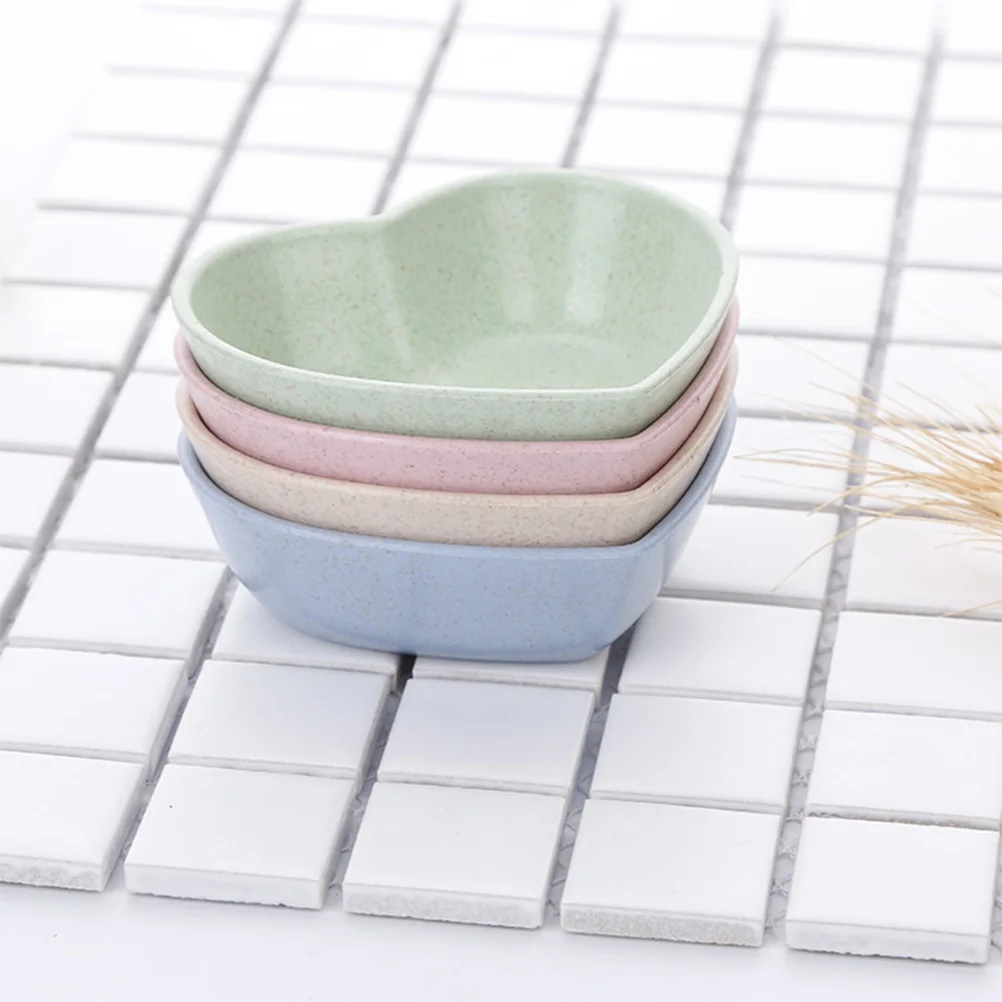 

4Pcs Heart Shape Sauce Dishes Eco Friendly Wheat Straw Condiment Bowls for Sushi Jam Dish Condiment Dish