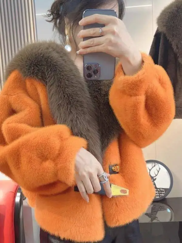 

Осенне-зимняя модная женская шерстяная куртка из норки с кожаными вставками и мехом, уличный стиль, на молнии