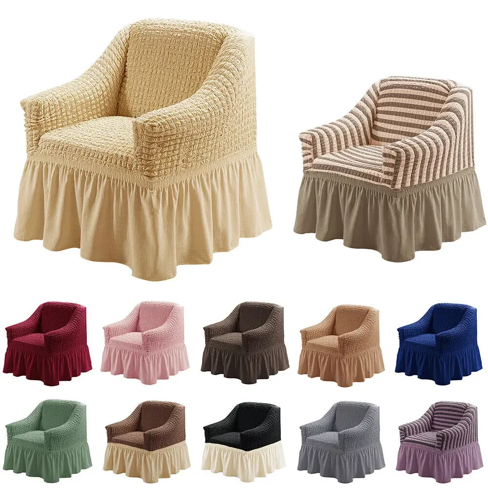 

Ruffled Seersucker Sofa Cover Stretch Couch Slipcovers Wingback Armchair Furniture Protector for Living Room 1 Seater