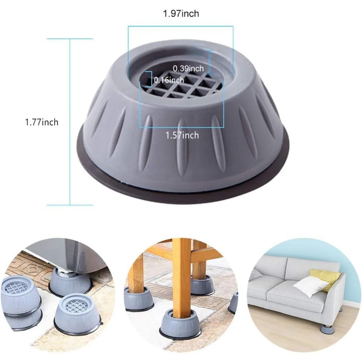 Universal Rubber Anti-Vibration Pads for Washing Machine & Dryer, Non-Slip Shock Absorbing Noise Reduction Stabilizer Feet Mats