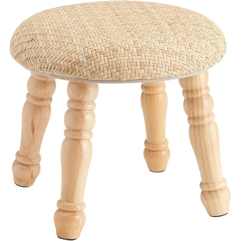 

Round oot Stool, Small Pou Ottoman with Natural Rattan, Boho ootrest Wooden Stool or Couch, Step Stool or Living Room Bedroom En