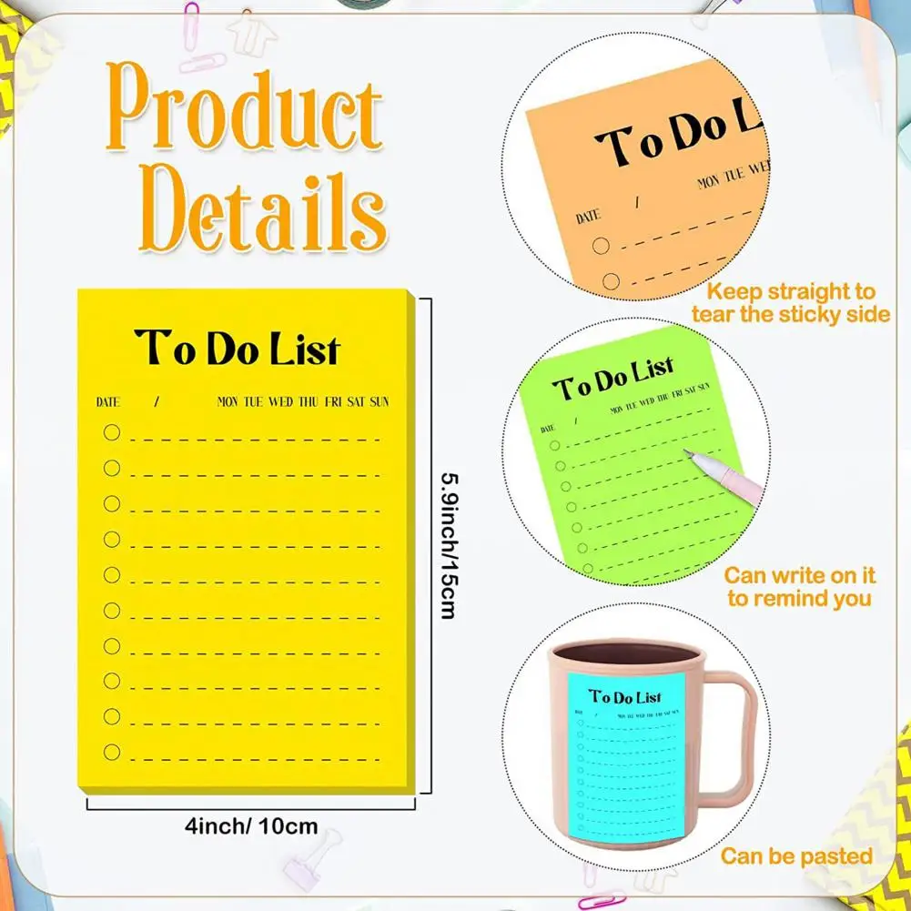 Planner Notepad Bright Colors Sticky Notepad Set 8pcs Fridge Time Schedule To-do List Shopping Grocery List Small Planning Notes