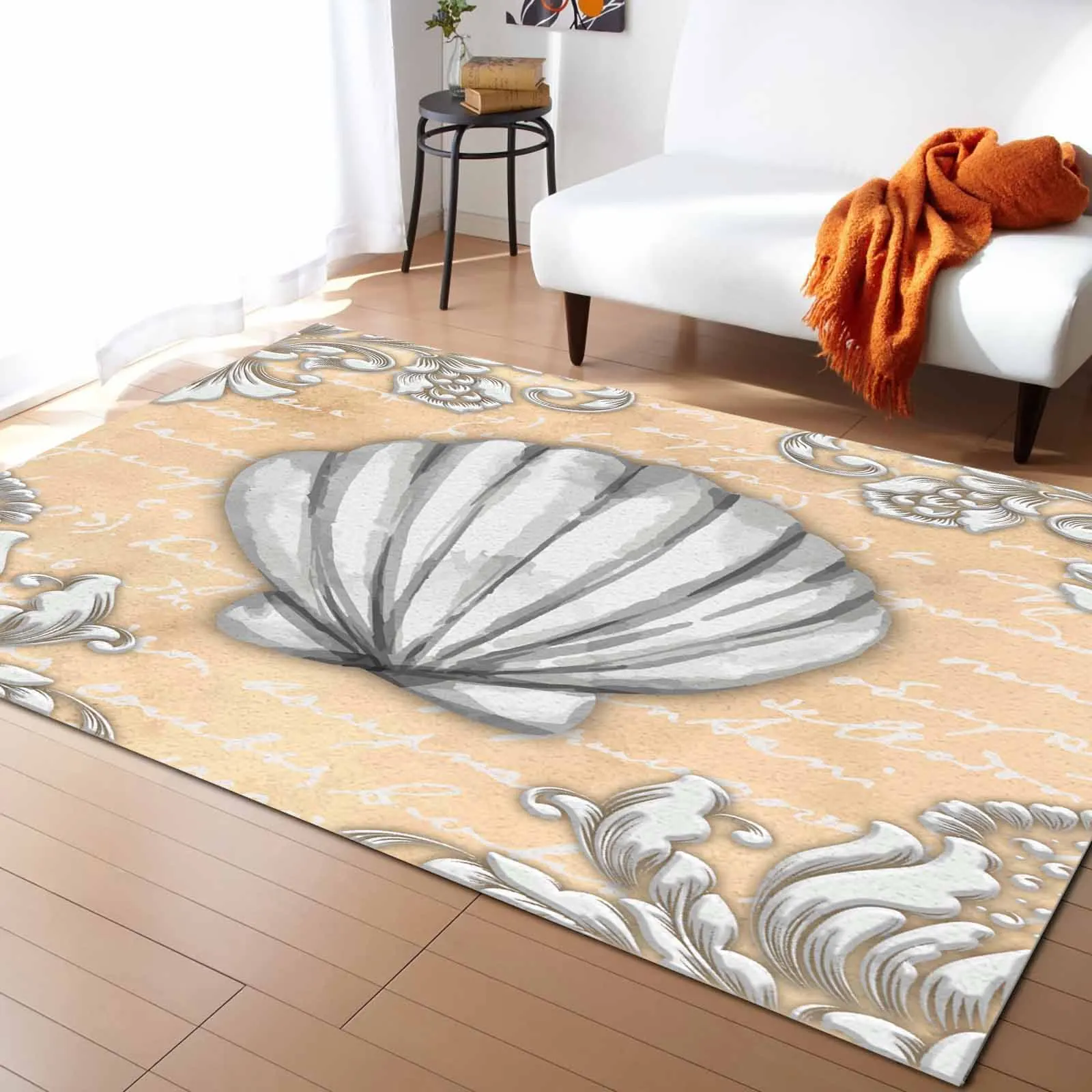 Text Stone Carving Shell Natural Color Living Room Floor Mat Children's Bedroom Bedside Carpet Kitchen Door