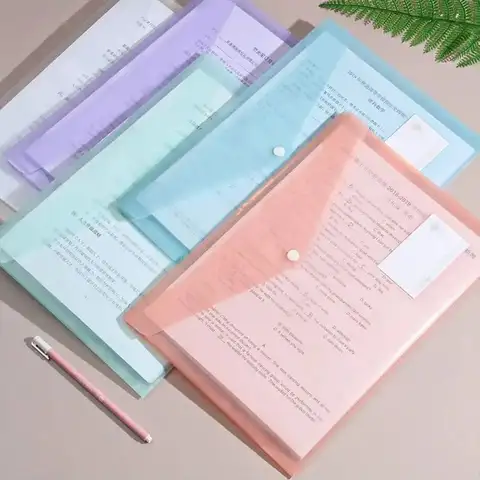 10/5 A4 Transparent Polypropylene File Bags with Press-Stud Closure, Waterproof Document Storage Pouch, Multiple Pastel Col (Pin