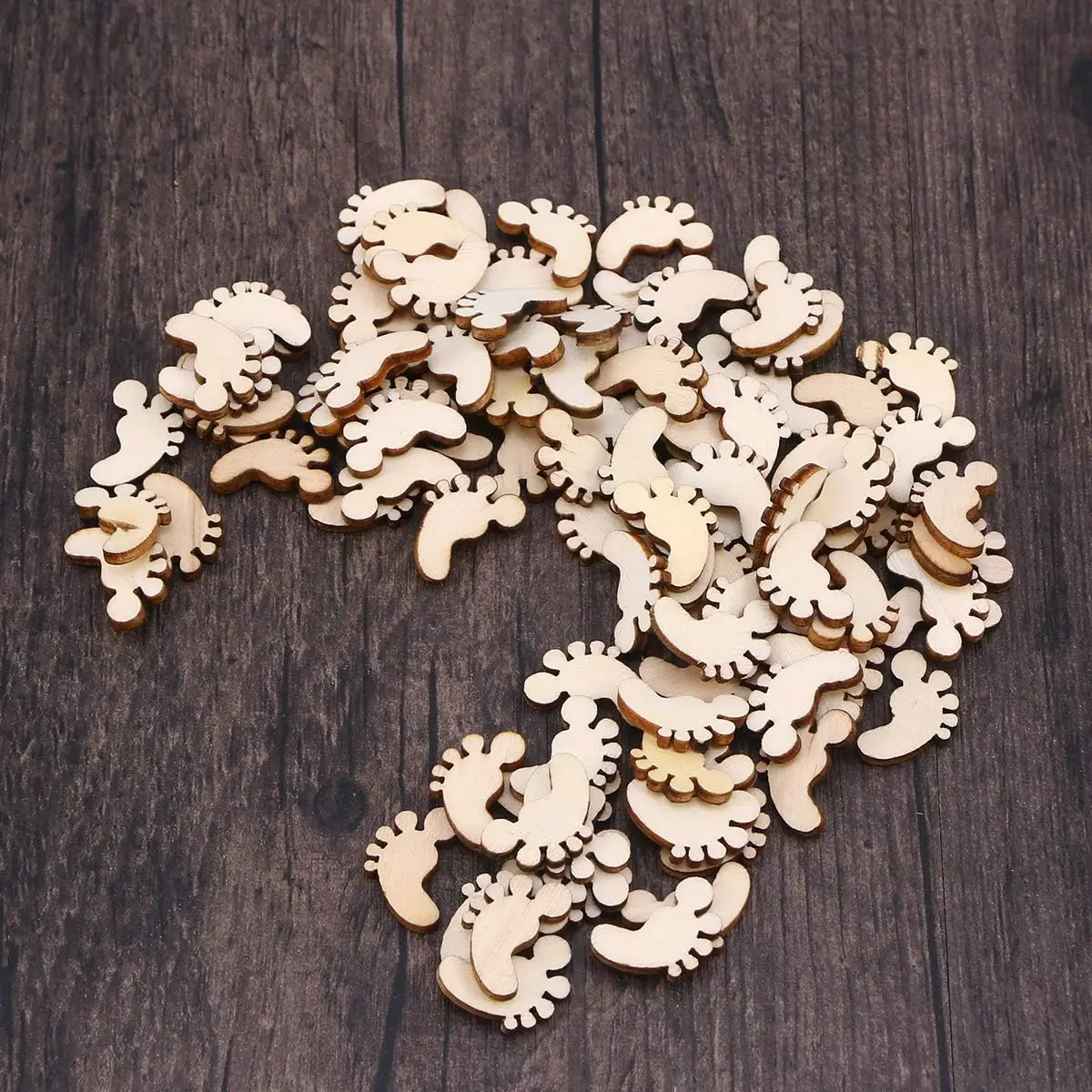 100pcs Wooden Foot Shaped Cutouts Foot Shape Wood Slices for Scrapbooks DIY Arts Craft Embellishments Ornaments Wood Discs