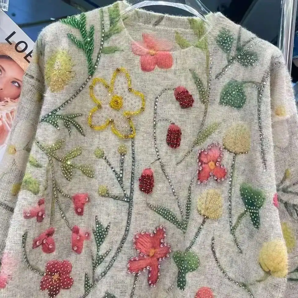 

High-End Women Loose Casual Knitwear Pullover Autumn Winter 2025 Knitted Tops Printed Dias Embroidery Sweater