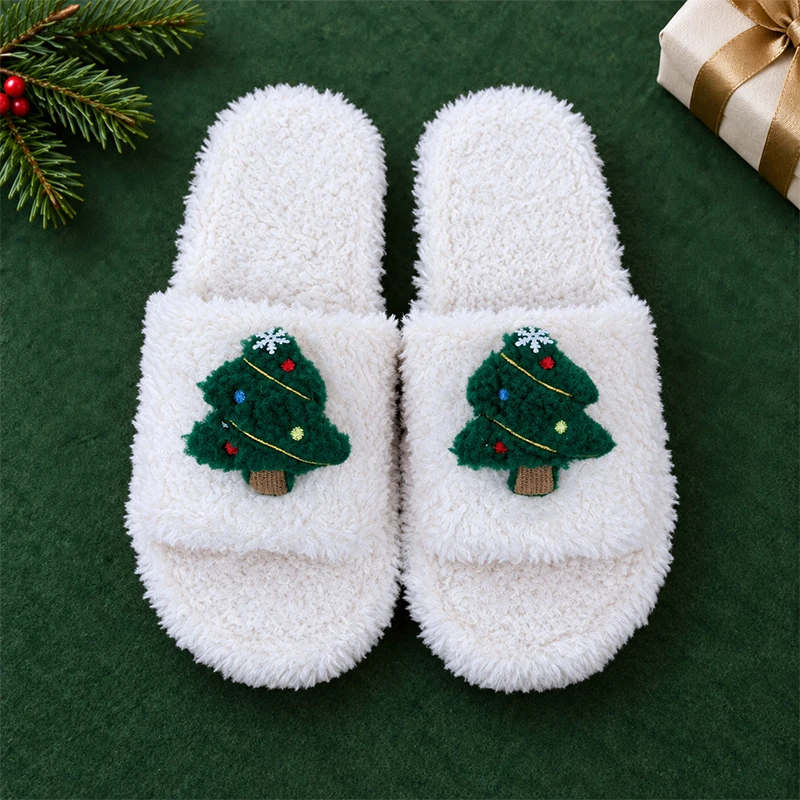 ZUOFU Weihnachts-Plüsch-Hausschuhe für Damen, Herren und Paare, Rentier, Weihnachtsmann, Schneemann, Baum, Glocke, Handschuh, warm, flauschig, rutschfest, für drinnen und zu Hause – Detail 14