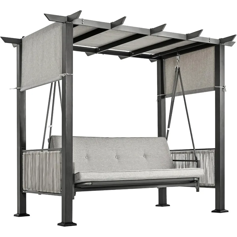 3-Seat Patio Swing Chair,Outdoor Patio,Porch Swing Bed for Balconies, Gardens and Poolside,Grey，home.