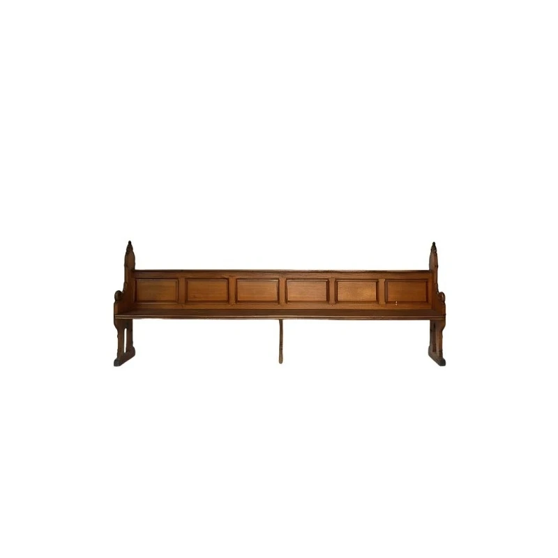 

French retro solid wood carving flower bench multi-person sofa medieval old bench