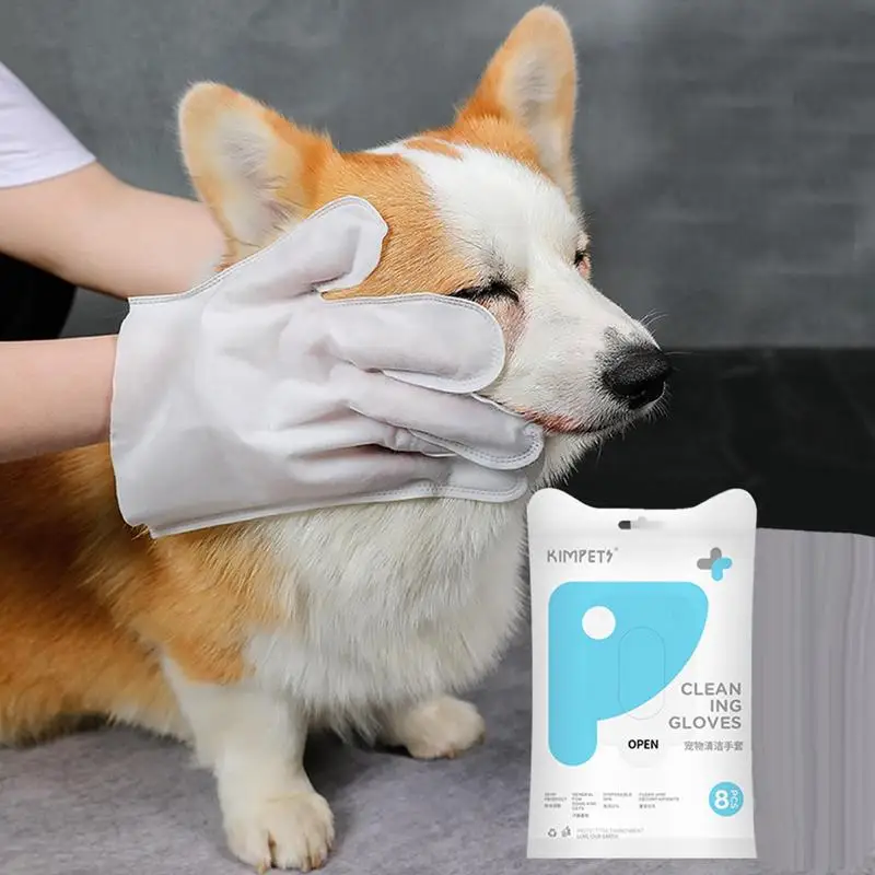 8pcs Pet No Washing Gloves Cats And Dogs Deodorizing Bathing Grooming Easy To Use Just Lather-Wipe Dry Ideal Pets Cleaning Wipes