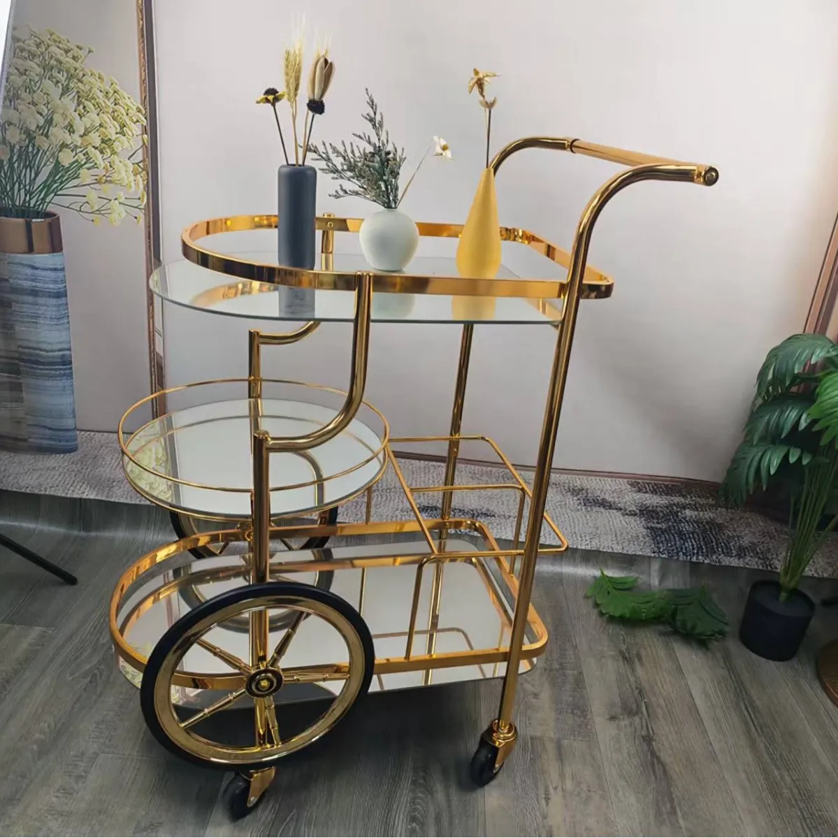 Source Factory Light Luxury Retro Cart Dim Sum Beverage Cake Cart Wine Meal Light Luxury Shelf
