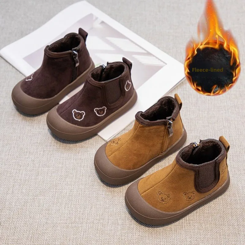 Autumn Winter Children Fashion Causal Thermal Boots Warm Plush Girls Ankle Boots Versatile Zipper Kids Boys Cotton Boots Simple