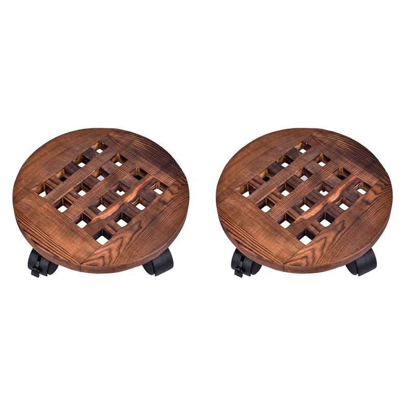 

2Pcs 25Cm Wood Flower Pot Removable Tray Plant Holder Stand Base With Wheels Planter Flowers Pot Mover Plate Stand