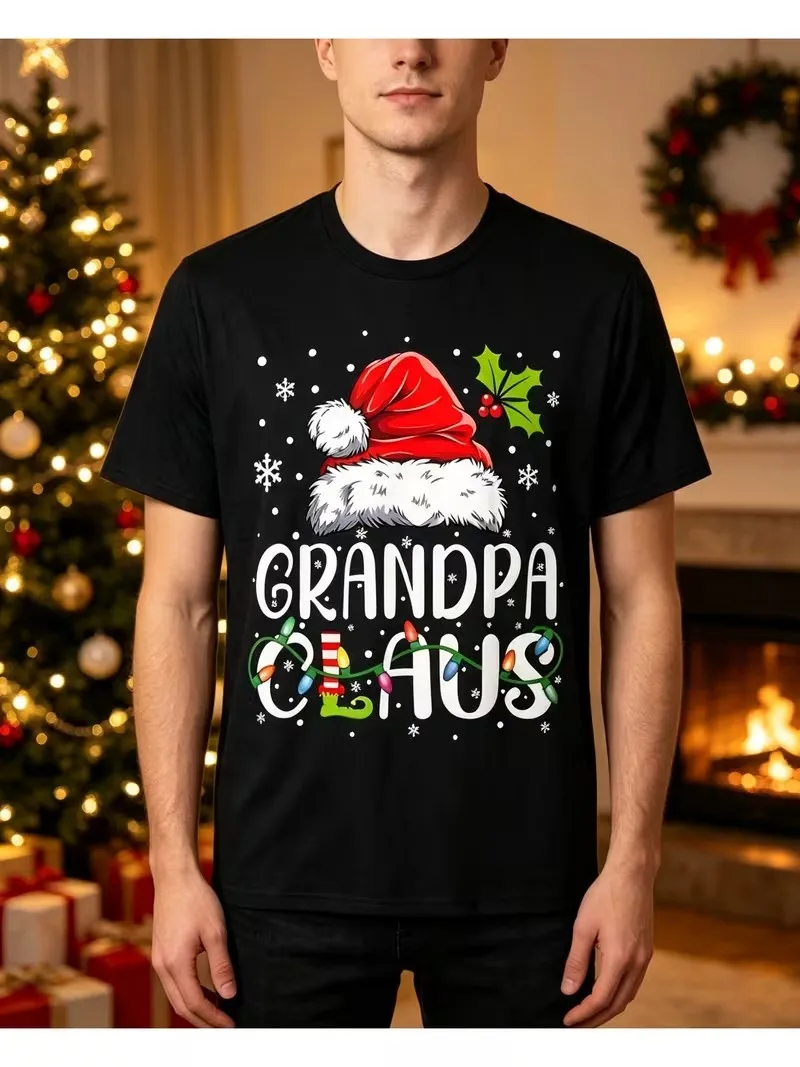 New men's short sleeved round neck pullover, 3D printed fashionable cartoon Christmas elements, New Year's men's clothing