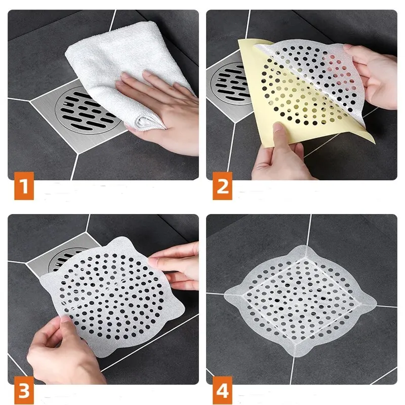 10/20/30pcs Disposable Hair Filter Stickers Kitchen Bathroom Floor Drain Stickers Non-Woven Drain Debris Filter Mesh