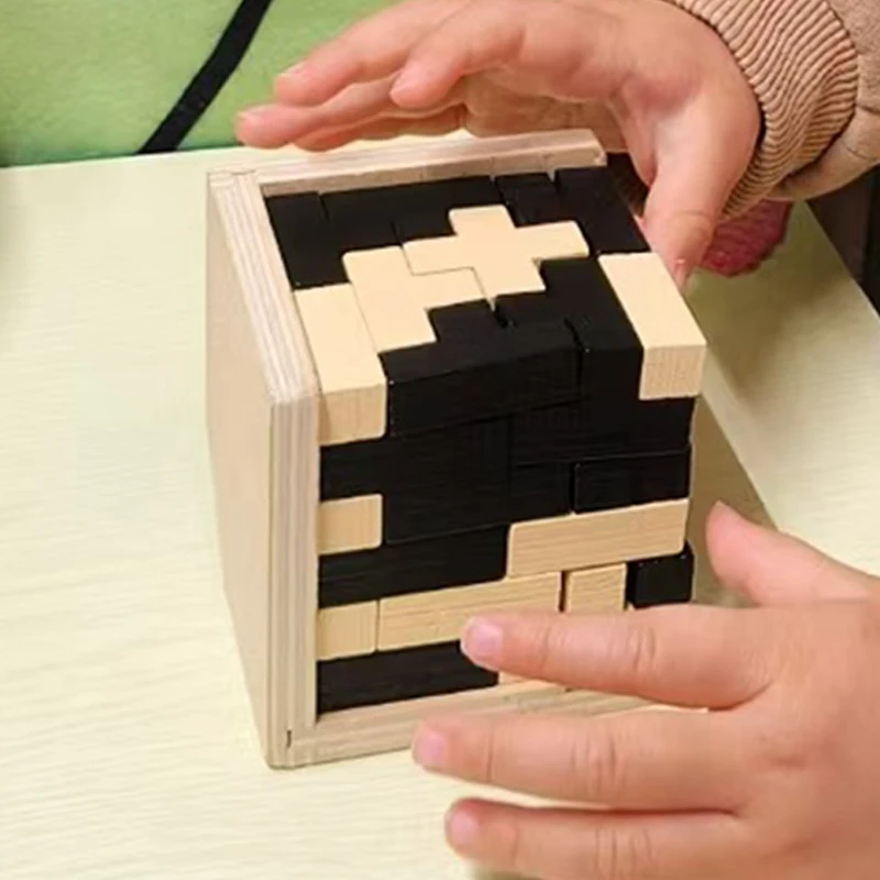L-Shape Jigsaw Logic Puzzle Cube Wooden Brain Teaser for Adults Kids IQ Challenge Intellectual Gifts Eductional Toys