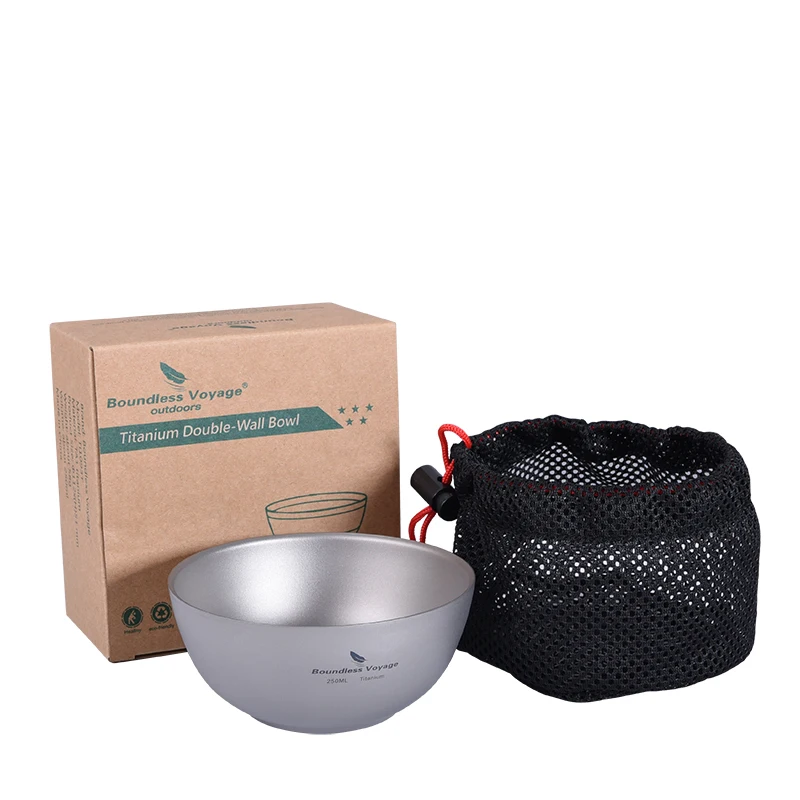 

Титановая миска с двойными стенками Boundless Voyage, противоожоговая, для пикника, альпинизма, кемпинга, посуда, кухонная миска для столовых приборов