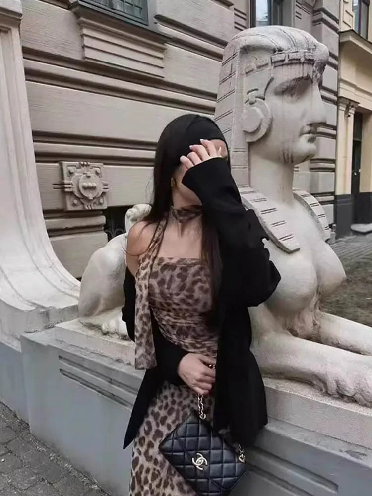 المرأة ليوبارد طباعة تول Ruched مشد المحاصيل الأعلى خمر الرسن عارية الذراعين تصميم مثير الصيف حزب قمة الموضة