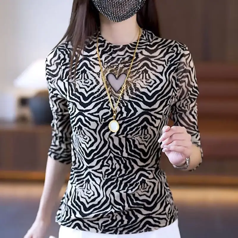 

Temperament Mesh Base Shirt for Women's Autumn Outfit New Style with Western Style Inner Lining Small Shirt to Cover the Stomach