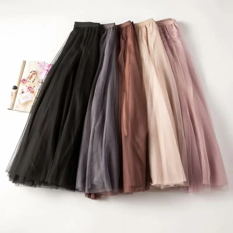 Summer new women's fashion korean style women's skirt high quality mesh long skirt skirt