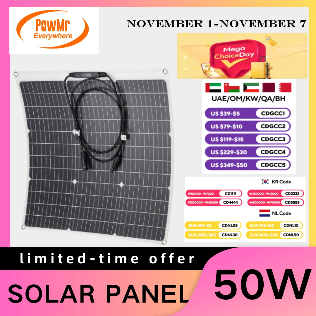 Powerful 50W 18V Solar Panel Kit Complete 12V Solar Panel Battery DC Charge with Controller Solar panels System Camping RV Yacht