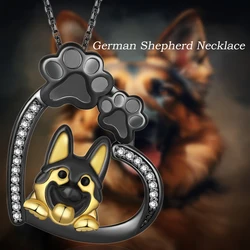 1Pc Cute Black Dog Paw Heart Shaped German Shepherd Necklace for Women Exquisite Pet Dog Jewelry Accessories Gift for Dog Lovers