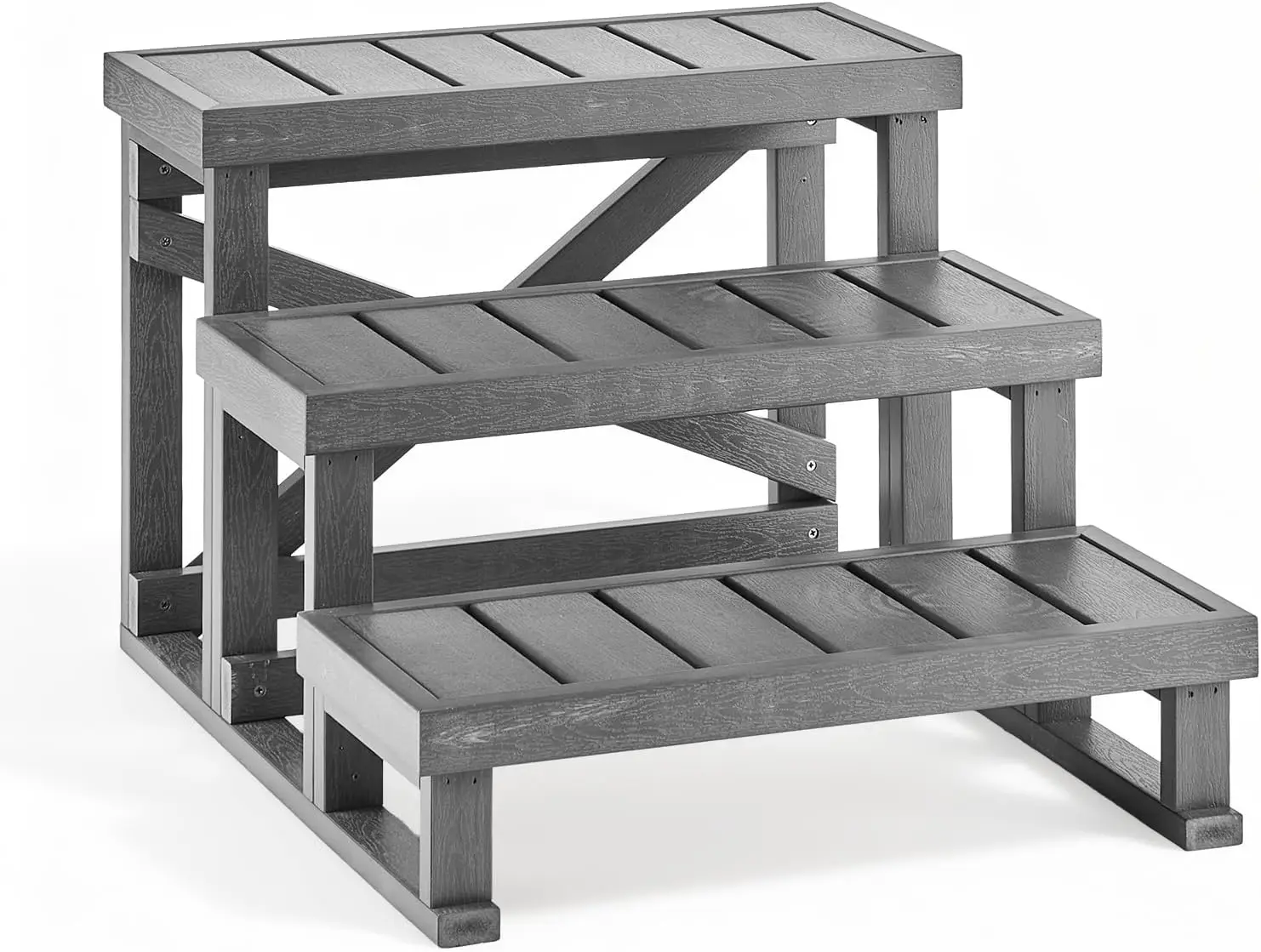 3 Step Hot Tub Stairs Outdoor Spa Ladder, Heavy Duty Non Slip Pool Entry Step Stool, Weather Resistant Patio RV Access Stairs With Wide Tread Foot Pads, Easy Assembly, Grey