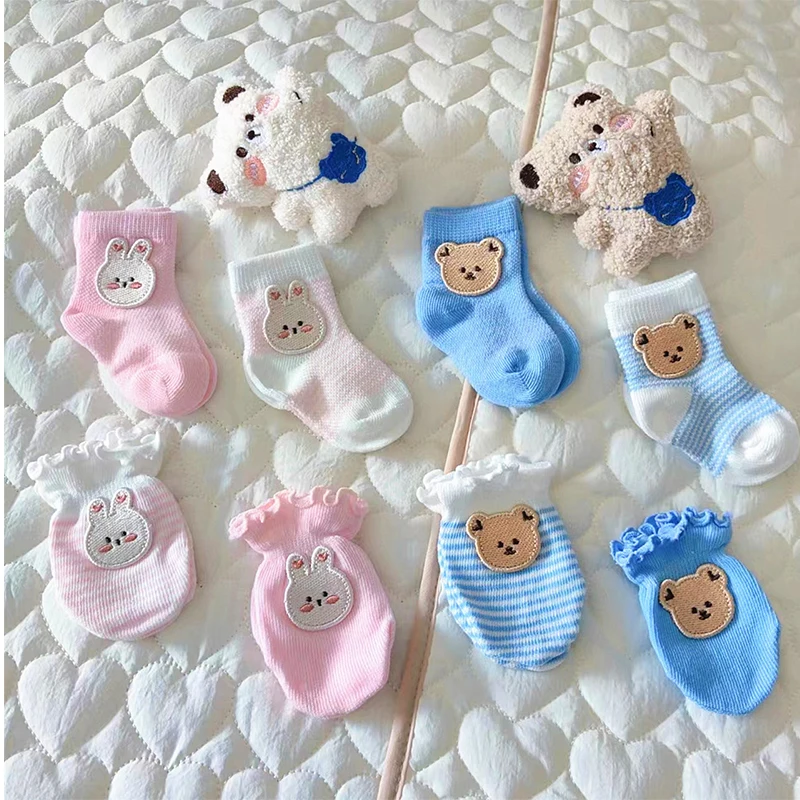 

4pairs/Set Baby Newborn Socks Gloves Anti-Scratch Breathable Elasticity Face Protection Mittens New Birth Infant Gift Bunny Bear