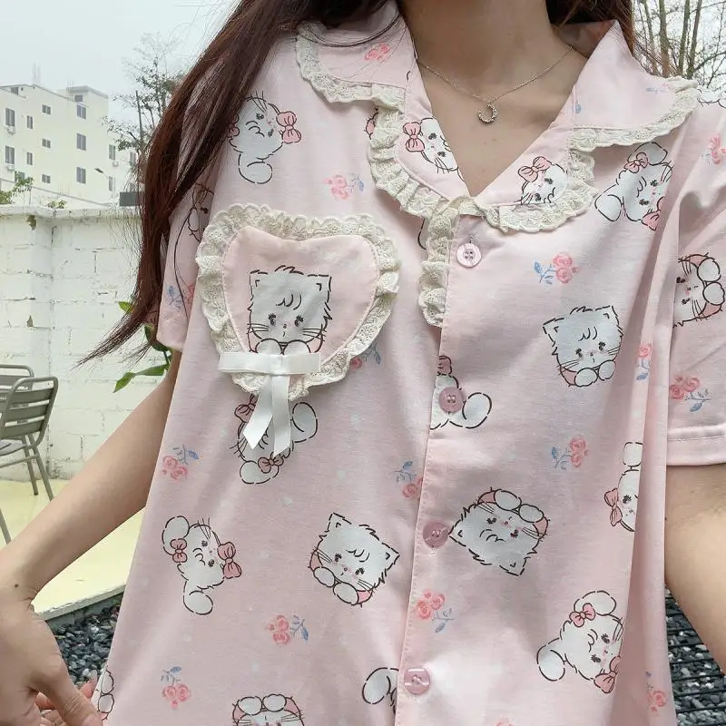 New Mikko Kawaii Cute Pajamas Short Sleeve Long Pants Shorts Suit Cartoon Home Wear Soft Comfortable Fashion Girl Birthday Gift