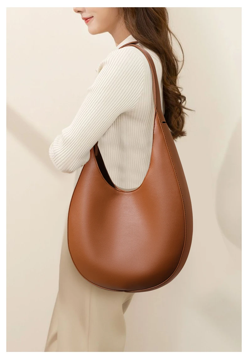 AIDRANI Damen Echtleder Rindsleder Unregelmäßige Halbmond-Umhängetasche Einzel-Schulter Achseldesign Halbkreis-Handtasche – Detail 3
