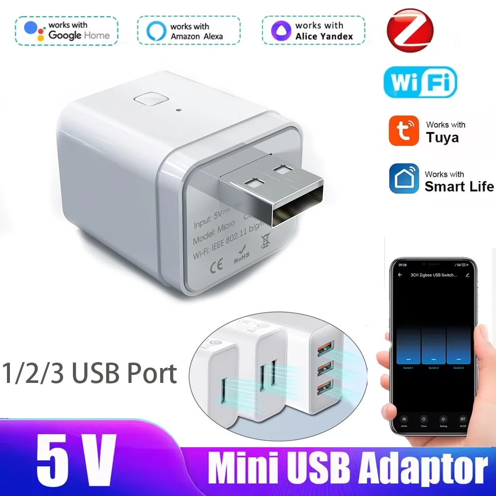 

Mini Tuya WiFi Zigbee Умный дом Адаптер Micro USB 1/2/3Gang Разъем для зарядки Адаптер питания Голос синхронизации для помощника Alexa Google