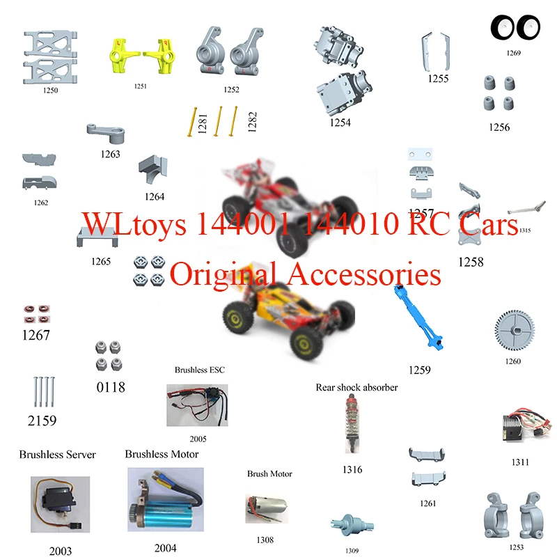 WLtoys 144001 144010 RC Cars Original Spare Parts Swing Arm C Seat Bottom Motor Differential Gearbox Shock Absorbers Tire