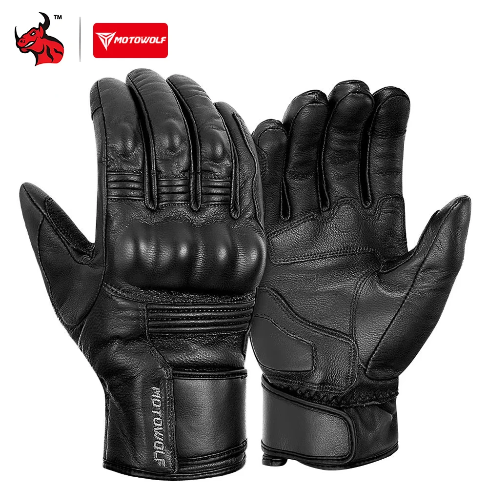 

Men's Winter Genuine Leather Motorcycle Gloves Motorcycle Rider Equipment Windproof Thickened Warm Waterproof Gloves