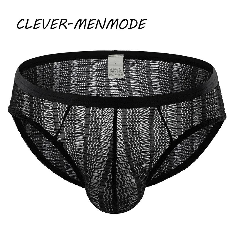 

CLEVER-MENMODE Men's Sexy Transparent Lingerie Lace Breathable Mesh Briefs Comfort Low Rise Panties Exotic Bikini