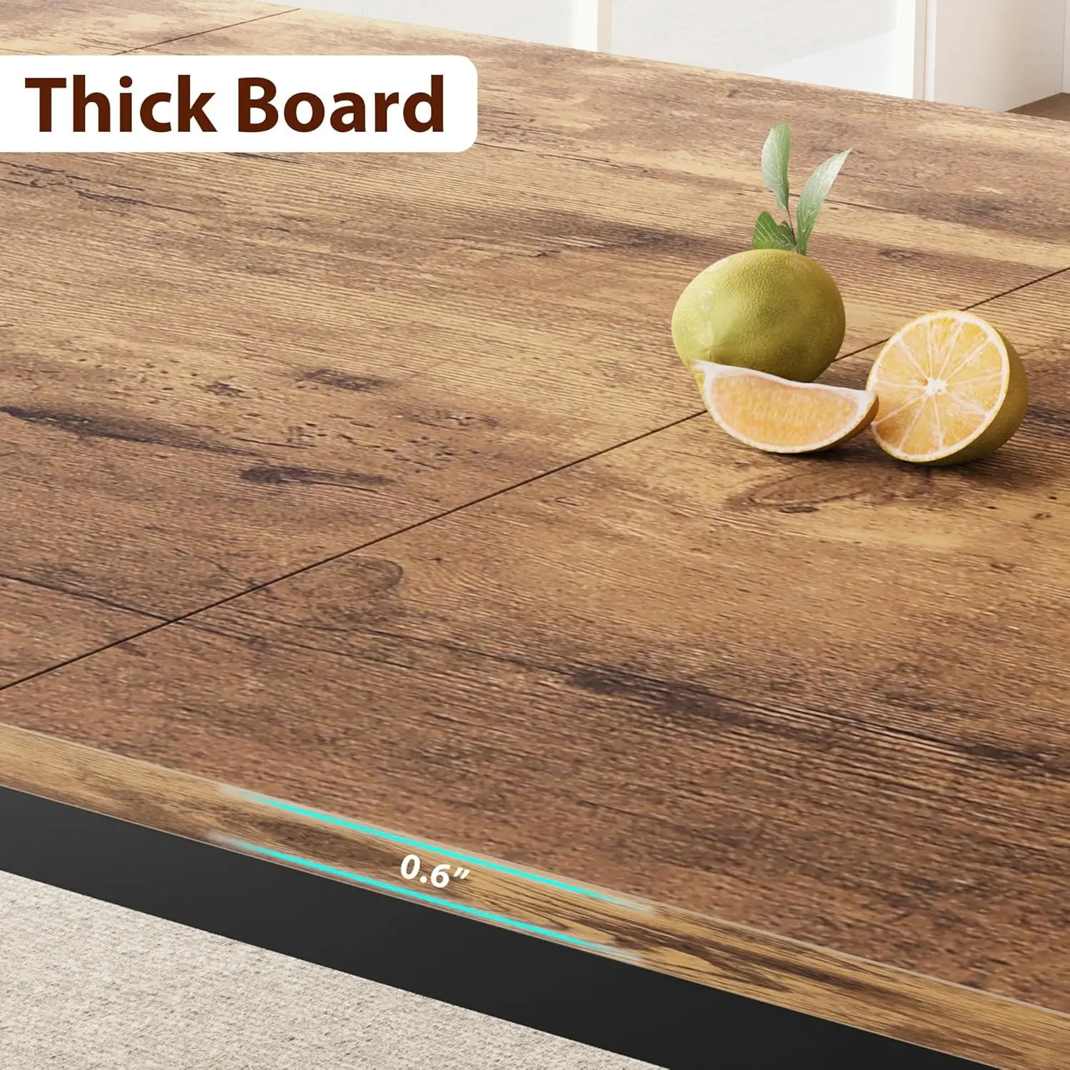 工業用ダイニングテーブル 6～8人用 長さ78.7インチの木製キッチンテーブル 丈夫な金属フレーム付き 素朴なブラウン仕上げの座席