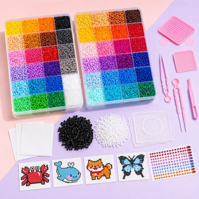 8400Pcs Fuse Beads Kit 144 Colors 2.6mm Melting Beads with Pegboard Ironing Paper Tweezers Hooks DIY Craft Supplies view 2