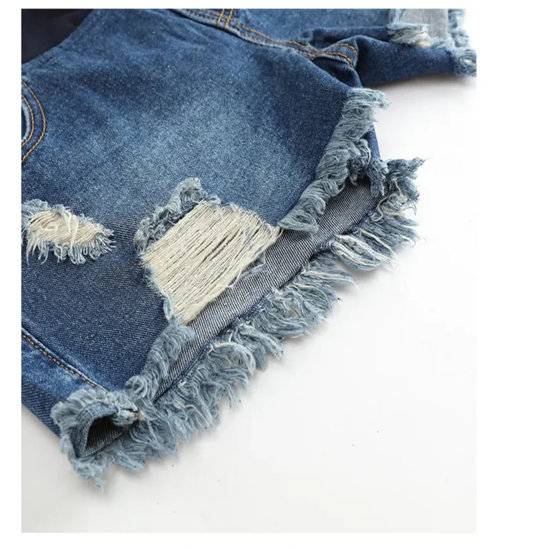 Maternity Denim Hole Shorts Summer Tassel Jeans Pants for Pregnant Women Clothing Plus Size M L XL XXL 3XXL Elastic Belt Jeans