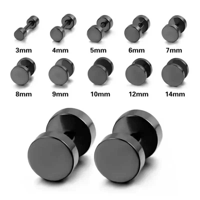 

2 Pcs/1 SetBlack Stainless Steel Fake Cheater Ear Plugs Gauge Body Jewelry Pierceing Men's Earring Fashion Personalized Ear Item