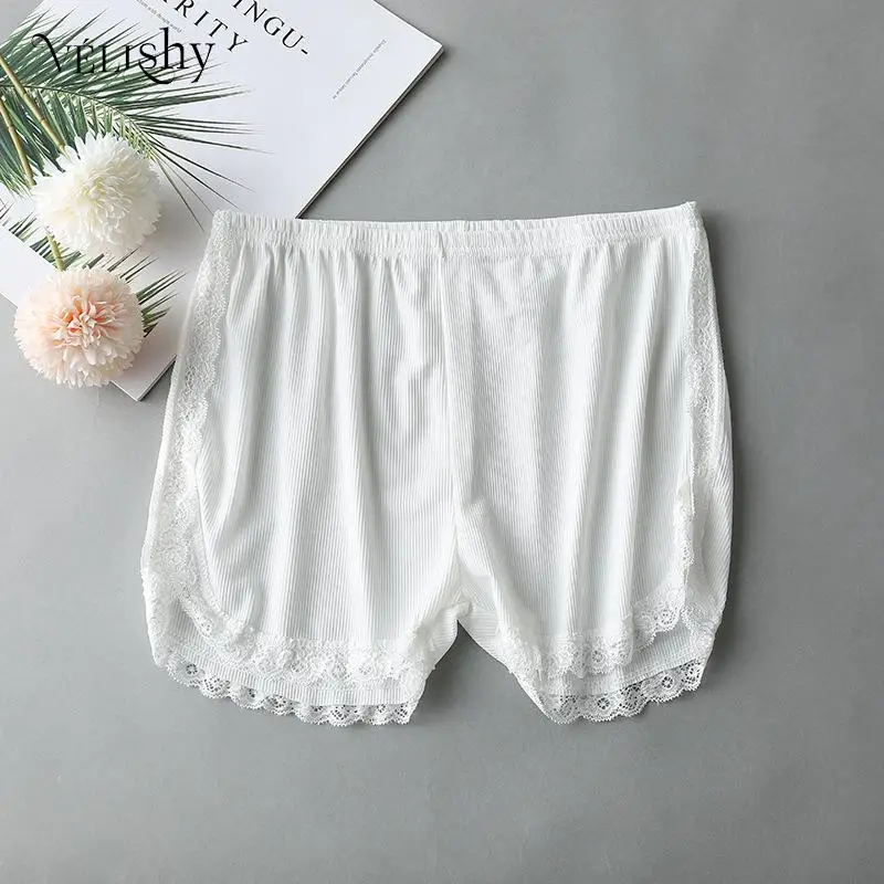 Women Summer Side Lace Safety Shorts Solid Sweet Loose Elastic Short Pants Ladies Anti-walking Boxer Briefs Security Bottoms