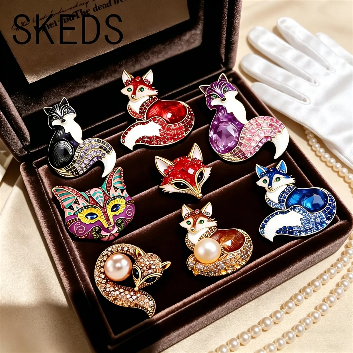SKEDS Elegante Damen-Broschen mit Vollkristall-Fuchs-Design, Luxuriöse Schmuckstücke für Partys und Bankette, Edle Boutique-Anstecknadeln