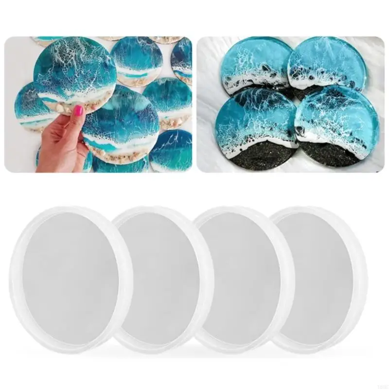 Y08C 12× Round Epoxy Resin Silicone Mold Molds for DIY Resin Cup Mat