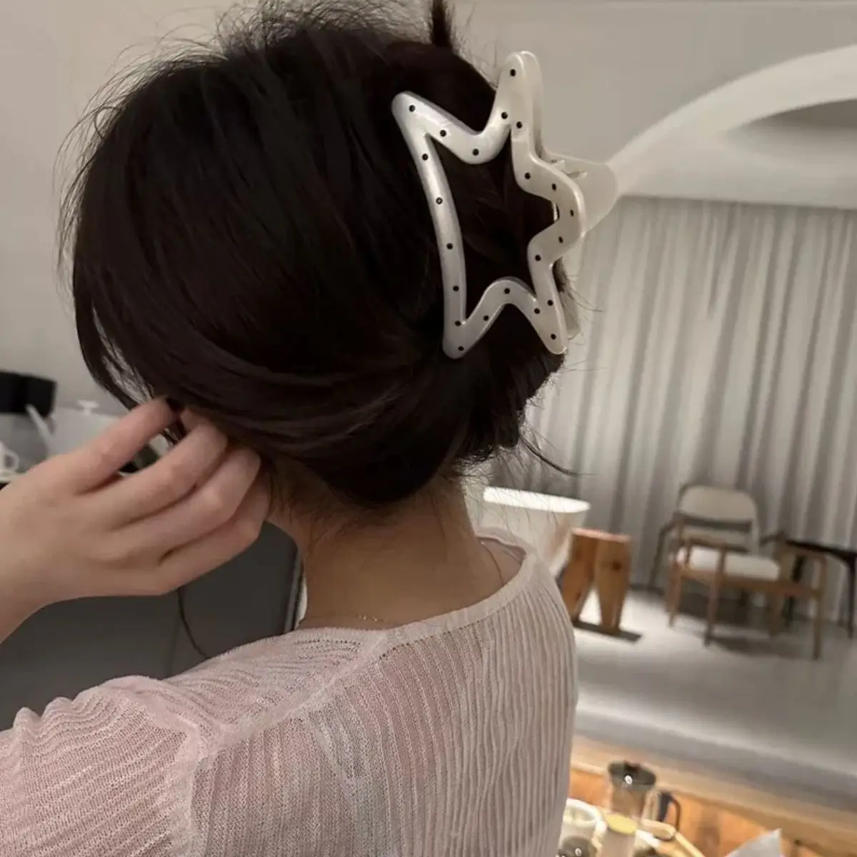 الرجعية أسود أبيض منقطة الهندسة مشبك شعر إمرأة فتاة أنيقة دبابيس الشعر القرش مقاطع السلطعون المشابك موضة إكسسوارات الشعر #3