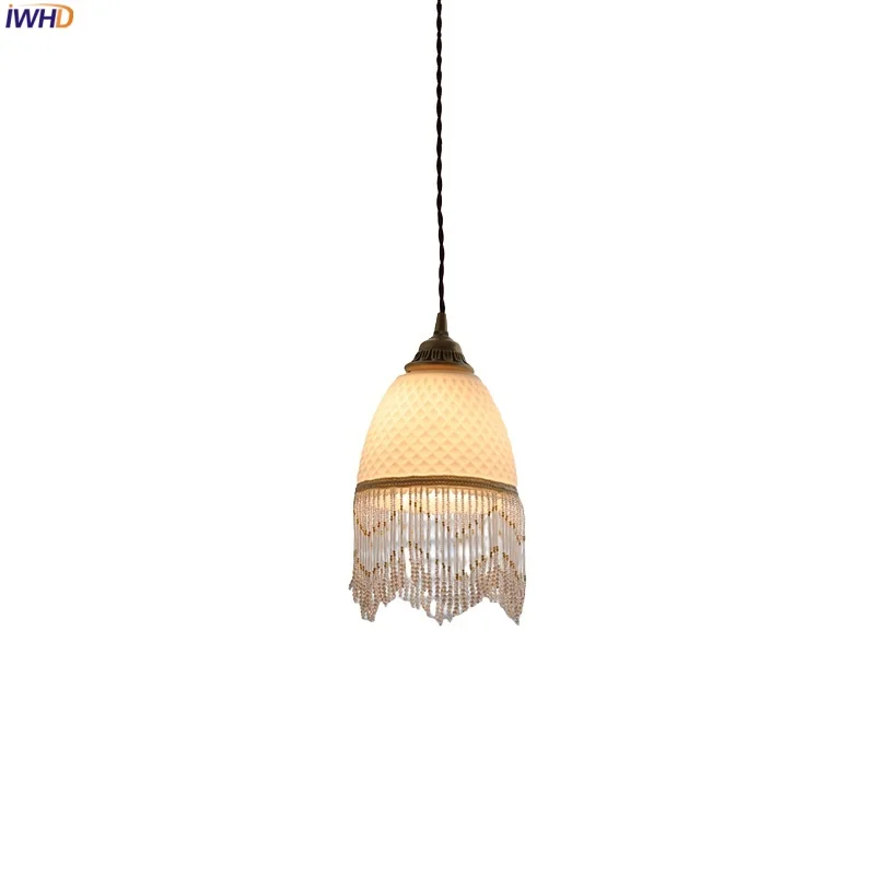

IWHD Vintage Tassel LED Pendant Light Garden Bar Cafe Balcony Porch White Glass Industrial Decor Hanging Lamp Luminaire Suspendu
