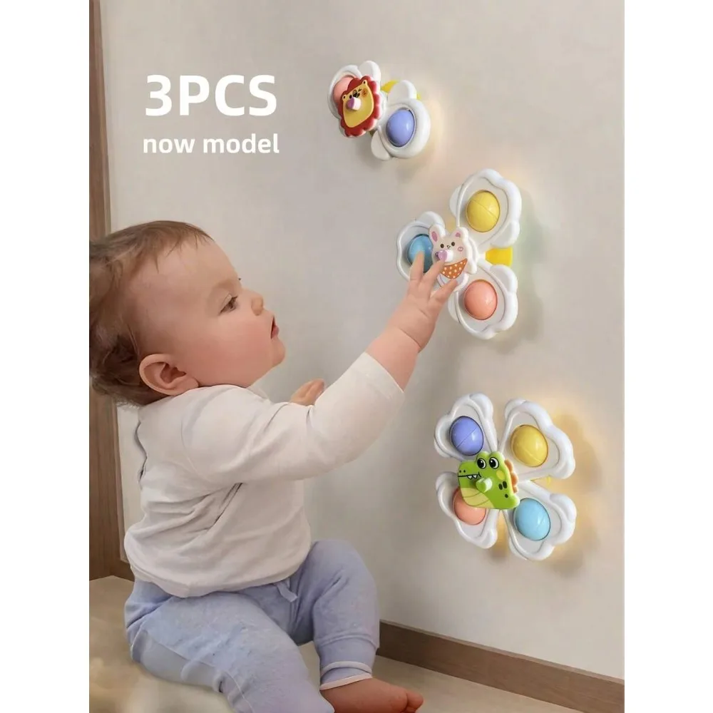 3pcs Suction Cup Spinning Toys for Baby, Bath & Sensory Early Education, Toddler Essentials, Highchair Bathtub Toy