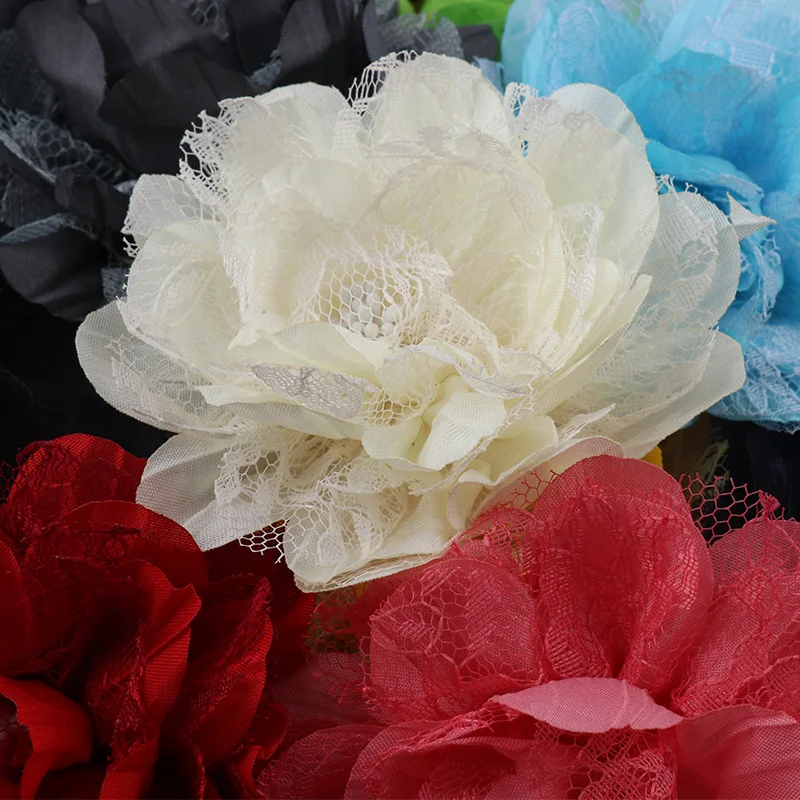 5Pcs/Lot 8CM Multilayer Petal Double Fabric Handmade Simulation Rose Fake Flowers Hairpin DIY Accessories Clothing Decoration