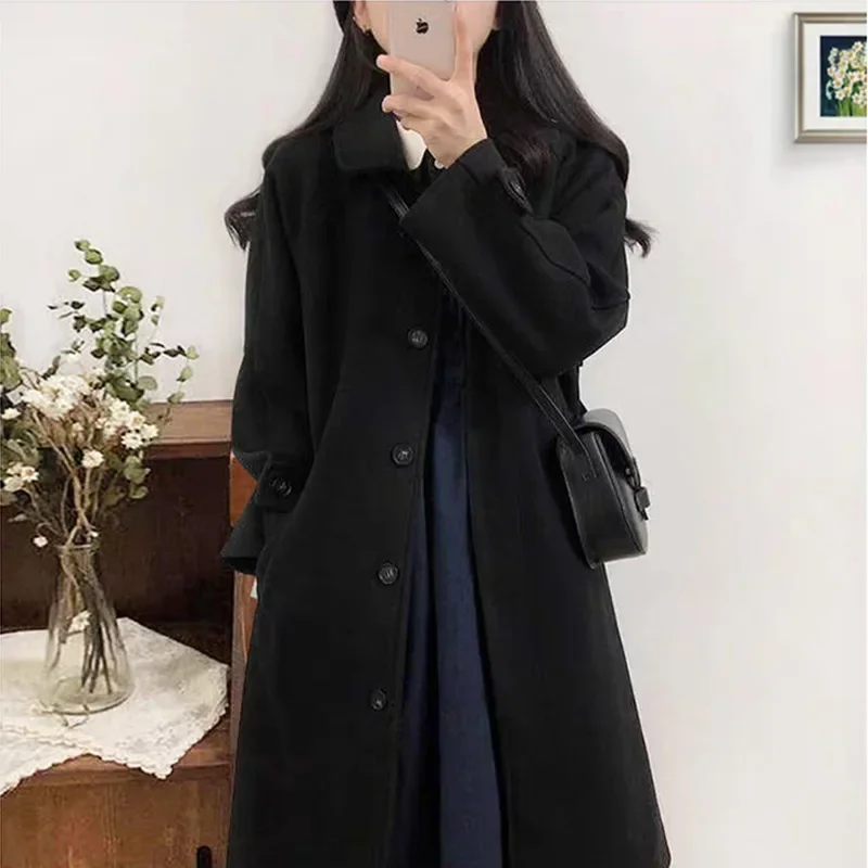 WinterWoolenJacket Women's New 2024 Autumn/Winter Thickened Soft Versatile Woolen Overcoat Medium-Length Square Collar Loose Fit