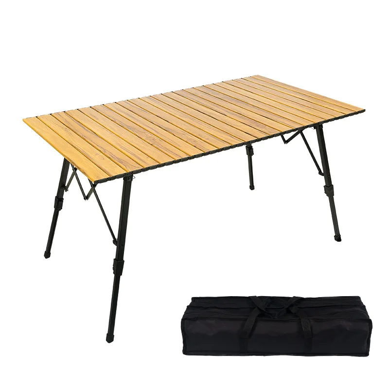 Modern Outdoor Portable Wood Grain Roll Camping Table Lightweight Folding with Height Adjustable Metal Materialطاولة قابلة للطي